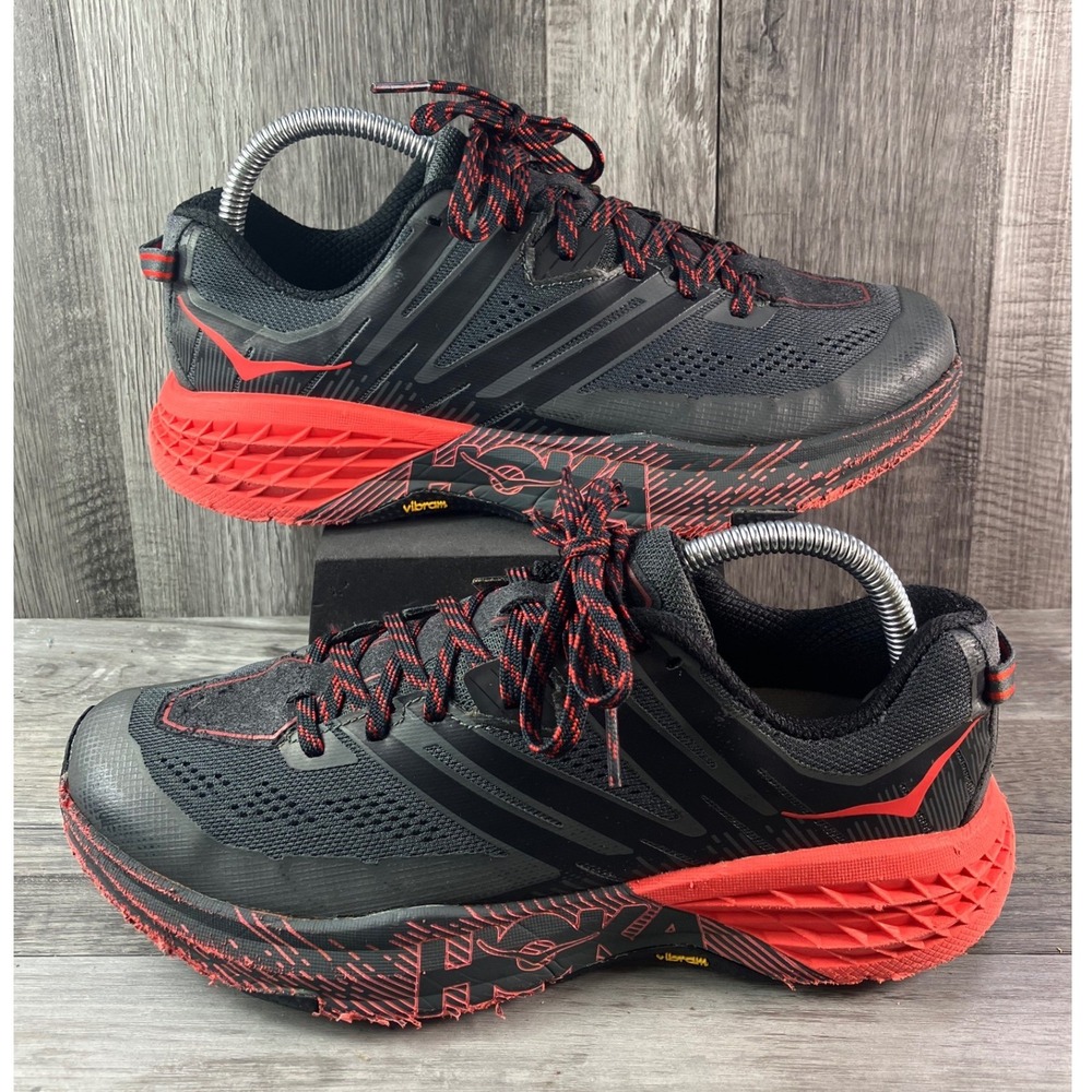 Hoka One One Speedgoat 3 Mens 8 Trail Running Shoes Black Red Vibram 1099733
